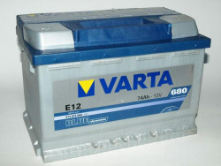 Аккумулятор Varta blue Dynamic 574 013, аккумуляторы Varta E12 blue - 74 Ah, габаритные размеры  278x175x190, пусковой ток 680А