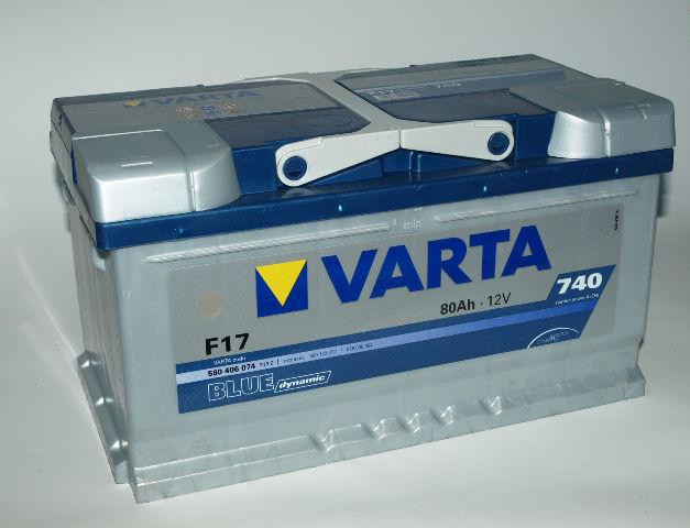 Аккумулятор Varta blue Dynamic 580 406, аккумуляторы Varta F17 blue - 80 Ah, габаритные размеры  315x175x175, пусковой ток 740А